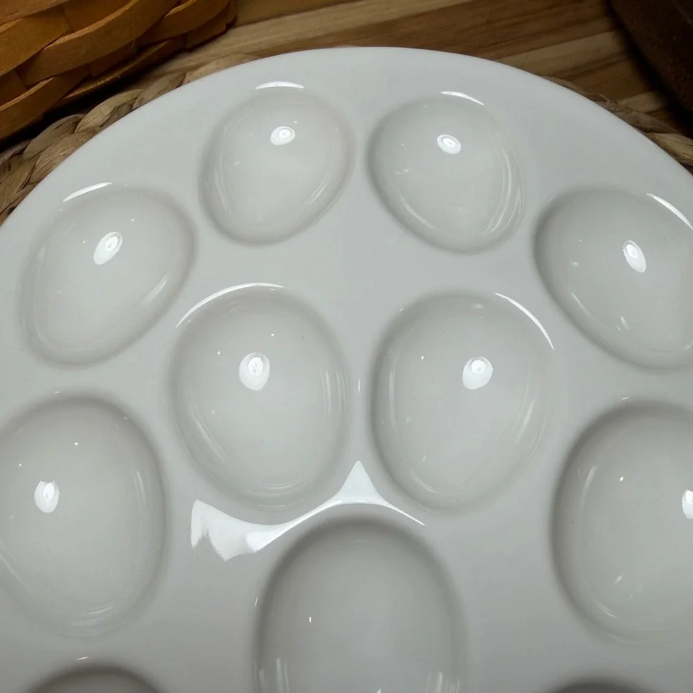 FP Home White Ceramic Deviled Egg Platter 12 Slot Serving Dish Made in Portugal